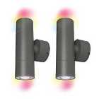 4LITE WiZ Graphite Outdoor Up/Down Wall Light with 2 x Smart GU10 Lamps - Twin Pack