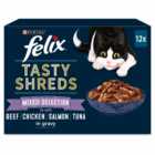 Felix Tasty Shreds Mixed Selection in Gravy Cat Food 12 x 80g