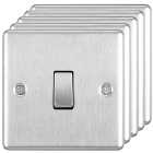 BG 10Ax 2 Way Screwed Raised Plate Single Switch - Brushed Steel - Pack of 5
