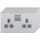 BG 13A Screwless Flat Plate Double Switched Power Socket Double Pole 5 Pack - Brushed Steel