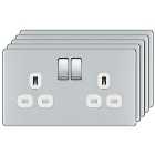 BG 13A Screwless Flat Plate Double Switched Power Socket Double Pole 5 Pack - Polished Chrome