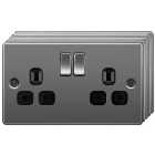 BG 13A Screwed Raised Plate Double Switched Power Socket Double Pole 5 Pack - Black Nickel