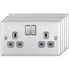 BG 13A Double Pole Screwed Raised Plate Double Switched Power Socket - Brushed Steel - Pack of 5