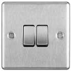 BG 10Ax Screwed Raised Plate Double Switch 2 Way - Brushed Steel