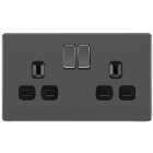 BG 13A Double Pole Screwless Flat Plate Double Switched Power Socket - Black Nickel