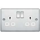 BG 13A Screwed Raised Plate Double Switched Power Socket Double Pole - Polished Chrome