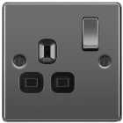 BG 13A Double Pole Screwed Raised Plate Single Switched Power Socket - Black Nickel