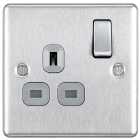 BG 13A Screwed Raised Plate Single Switched Power Socket Double Pole -Brushed Steel