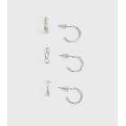 3 Pack Silver Twist Chain Mini Hoop Earrings