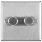BG 400W Screwed Raised Plate Double Dimmer Switch 2-Way Push On/Off - Brushed Steel