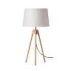 Premier Housewares Tripod Table Lamp with Light Wood Base & White Shade