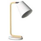 Premier Housewares Bruin Table Lamp in Wood/White Metal