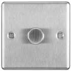 BG 400W 2 Way Push On / Off Screwed Raised Plate Single Dimmer Switch - Brushed Steel