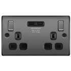 BG 13A Screwed Raised Plate Double Switched Power Socket + 2 X Usb Sockets 2.1A - Black Nickel