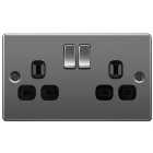 BG 13A Screwed Raised Plate Double Switched Power Socket Double Pole - Black Nickel
