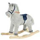 Jouet Kids Ribbed Plush Rocking Horse with Sound - Grey