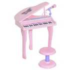 Jouet Kids 37 Key Mini Electric Grand Piano with Stool & Microphone - Pink