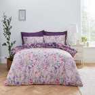 Fleur Floral Purple 100% Cotton Reversible Duvet Cover and Pillowcase Set