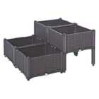 Outsunny Rattan Effect Two Tier Planter - Brown