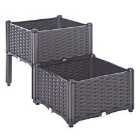 Outsunny Rattan Effect Raised Duo Planter - Brown
