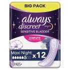 Always Discreet Incontinence Pads Plus Ultimate Night, 12s