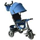 Reiten Kids Metal Tricycle Ride On with Polyester Sun Canopy, Basket & Parent Handles - Blue