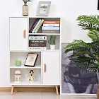 HOMCOM Free Standing Bookcase Shelving Unit With Two Doors Wooden Display White