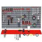 Durhand 54 Piece On-Wall Tool Equipment Holding Pegboard Home Organiser - Grey & Red