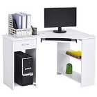 HOMCOM L Shaped Corner Computer Desk With 2 Shelves Wide Worktop Keyboard Tray White