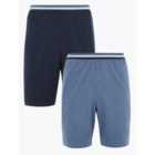 M&S Collection Mens, Pure Cotton Pyjama Shorts, S-XL, Blue Mix