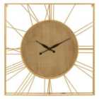 Premier Housewares Yaxi Iron Wall Clock - Faux Gold Foil/Natural Wood