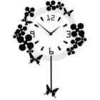 Premier Housewares Flower/Butterflies Design Pendulum Wall Clock - Black/White