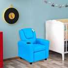 HOMCOM Kids Faux Leather Recliner Armchair With Cup Holder Blue