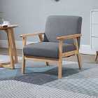HOMCOM Grey Minimalistic Armchair Wood Frame With Linen Cushions Wide Seat