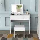 HOMCOM Two Piece Dressing Table Set With Padded Stool Flip Up Mirror And Sliding Drawer White