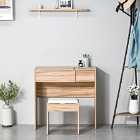 HOMCOM Two Piece Dressing Table Set With Padded Stool Flip Up Mirror And Sliding Drawer Natural Wood Grain Effect