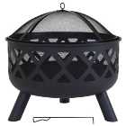 Charles Bentley Large Round Metal Outdoor Fire Pit with Mesh Cover - Black