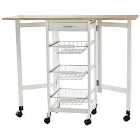 Drop-Leaf Extendable Kitchen Island Trolley - White