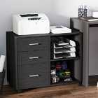 HOMCOM Freestanding Office Storage Cabinet With 3 Drawers 2 Shelves 4 Wheels Black
