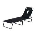 Outsunny Premium Folding Sun Lounger with Reading Hole - Black