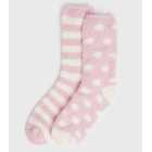 2 Pack Pale Pink Spot and Stripe Fluffy Socks