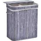 HOMCOM 100L Bamboo Laundry Basket with Split Compartment Lid, Removable Lining - Grey