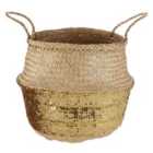 Premier Housewares Seagrass Basket Natural Top / Gold Sequin - Large