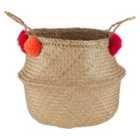 Premier Housewares Seagrass Basket Natural / Pom Pom - Medium