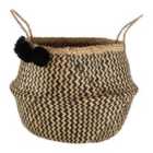 Premier Housewares Seagrass Basket Zig Zag / Pom Pom - Black