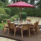 Charles Taylor 8 Seater Round Table Set with Burgundy Cushions, Storage Bag, Parasol and Base