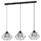 3 Light Caged Fitting With Smoked Black Glass
