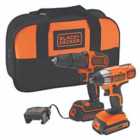 Black & Decker Twin Kit c/w BCD700 Drill, Impact Driver, 2 x 1.5ah Batteries, Charger & Soft Bag