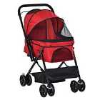 PawHut Pet Foldable Stroller/Travel Carriage with Reversible Handle - Red