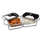 Stainless Steel Twin Food Warmer 1 Ltr Glass Dishes - Silver